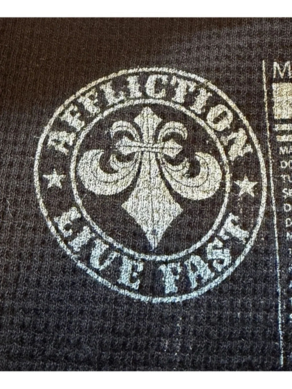 Affliction Thermal Top Women's Size M Black Gothic Wing Fleur De Lis Grunge Goth